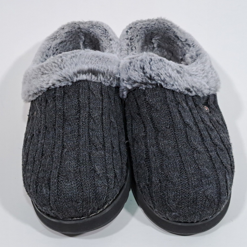BOBS from Skechers Keepsakes Charcoal Grey Cable Knit Faux Fur Slippers Clogs